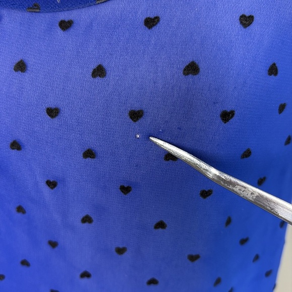 Alya Royal Blue & Black Hearts Polka Dot Sheer Top. Small - Picture 2 of 9